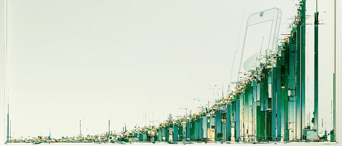 Abstract emerald skyline rising toward the horizon, evoking VoIP growth and the ROI of a branded mobile app